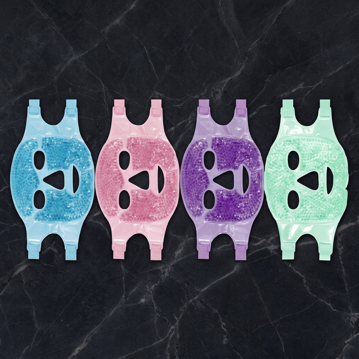 Ice mask in blue, pink, purple and green