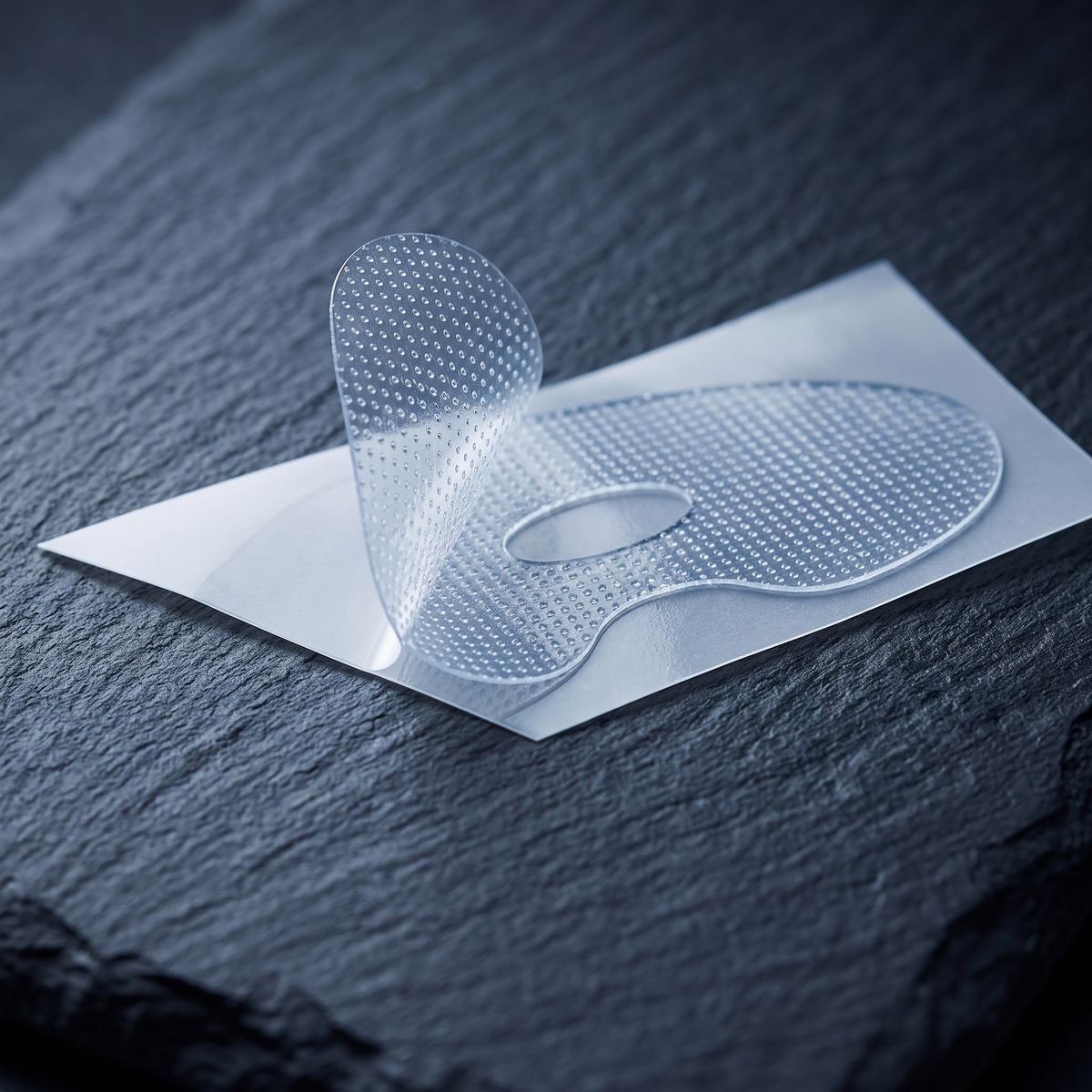 Close-up of a clear mouth tape strip