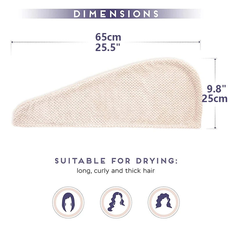 Hair Towel Wrap, Textured Quick Dry Button Hair Turban