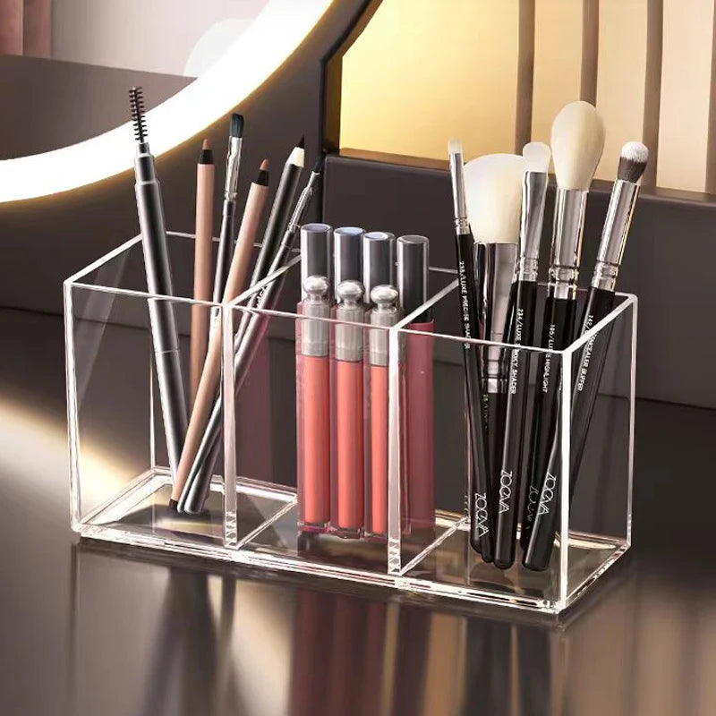 Clear Acrylic 3-Slot Makeup Brush Organizer