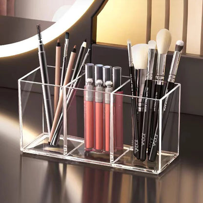 Clear Acrylic 3-Slot Makeup Brush Organizer