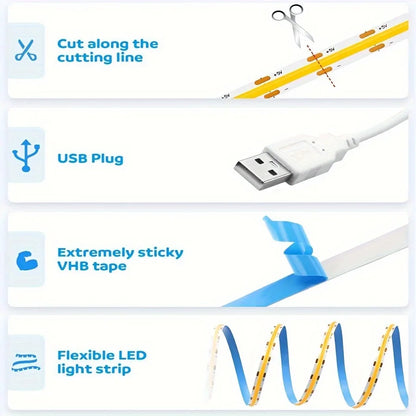 USB COB LED Light Strip with Touch Dimmer