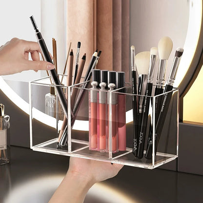 Clear Acrylic 3-Slot Makeup Brush Organizer
