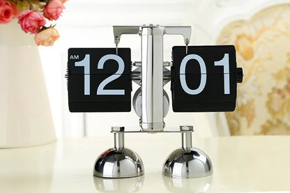 Retro Flip Desk Clock, Mechanical Stainless Steel Table Clock