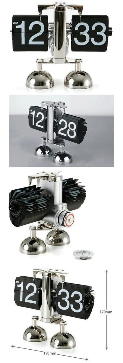 Retro Flip Desk Clock, Mechanical Stainless Steel Table Clock