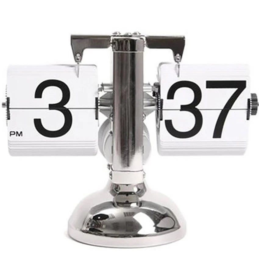 Retro Flip Desk Clock, Mechanical Stainless Steel Table Clock