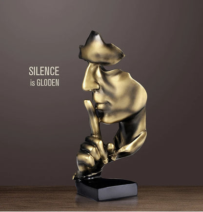 Silence Is Gold Thinker Statue, Abstract Resin Face Sculpture