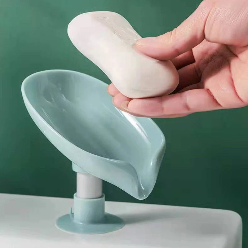 Leaf-Shaped Draining Soap Dish with Suction