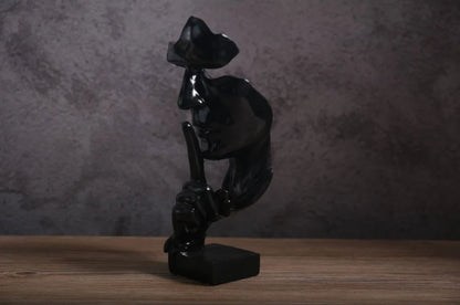 Silence Is Gold Thinker Statue, Abstract Resin Face Sculpture