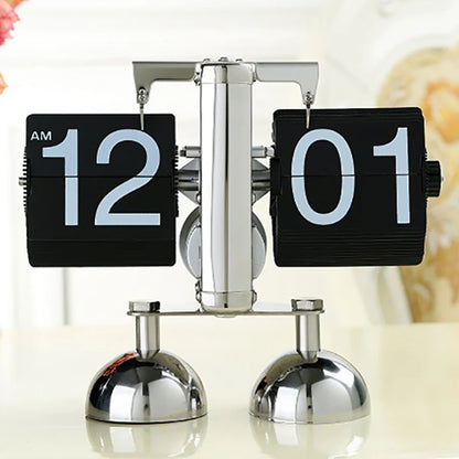 Retro Flip Desk Clock, Mechanical Stainless Steel Table Clock