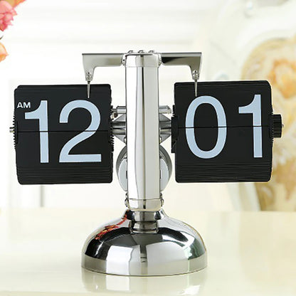 Retro Flip Desk Clock, Mechanical Stainless Steel Table Clock