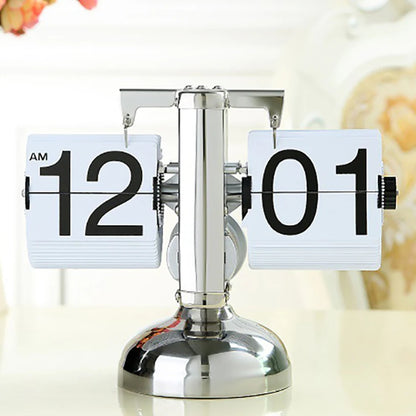 Retro Flip Desk Clock, Mechanical Stainless Steel Table Clock