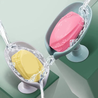 Leaf-Shaped Draining Soap Dish with Suction
