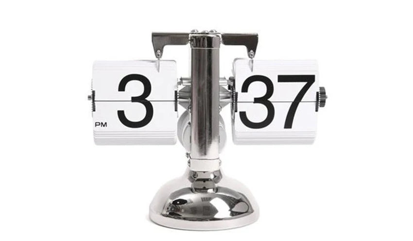 Retro Flip Desk Clock, Mechanical Stainless Steel Table Clock