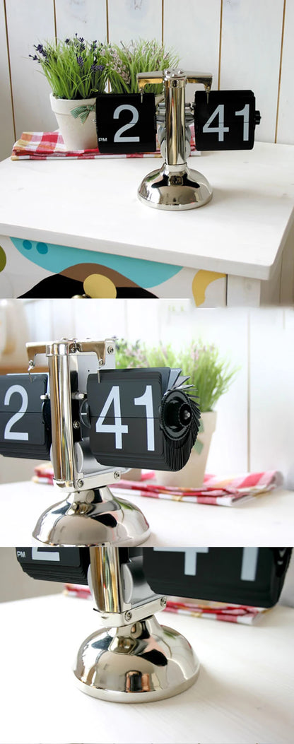 Retro Flip Desk Clock, Mechanical Stainless Steel Table Clock