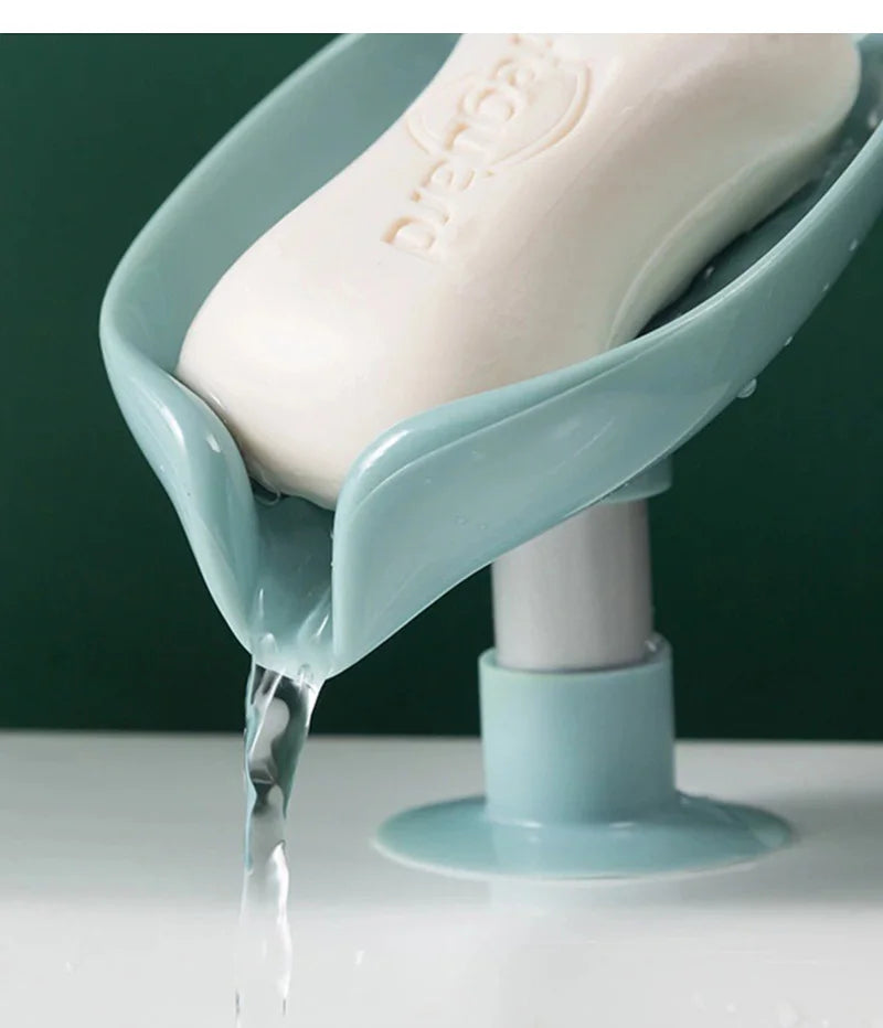 Leaf-Shaped Draining Soap Dish with Suction