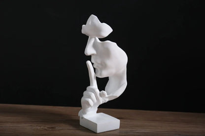 Silence Is Gold Thinker Statue, Abstract Resin Face Sculpture