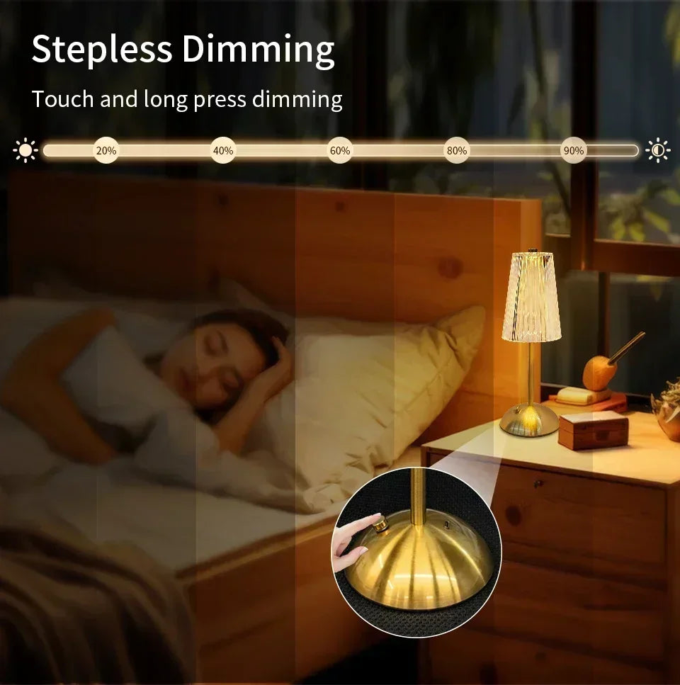 Crystal Touch Table Lamp, USB Rechargeable