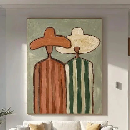 Woman in Wide Brim Hat Canvas Print, Neutral Boho Wall Art