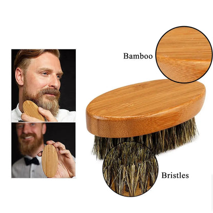 Men's Boar Bristle Beard Brush, Comb and Scissors Set