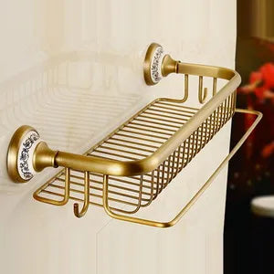 Antique Brass and Ceramic Bathroom Set, 19 Pieces