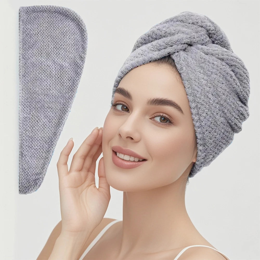 Hair Towel Wrap, Textured Quick Dry Button Hair Turban