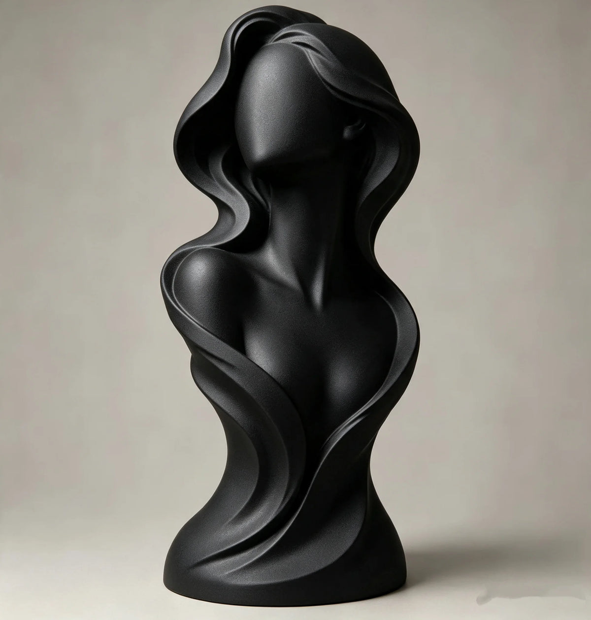 Female Bust Statue, Flowing Curve Abstract Figurine, Matte White