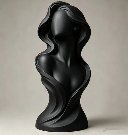 Female Bust Statue, Flowing Curve Abstract Figurine, Matte White