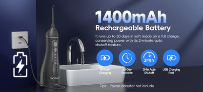 Cordless Rechargeable Water Flosser with 4 Nozzles