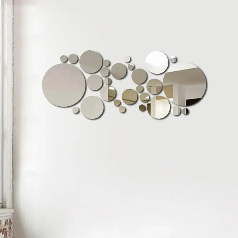 3D Acrylic Round Mirror Wall Stickers, 26 Pieces