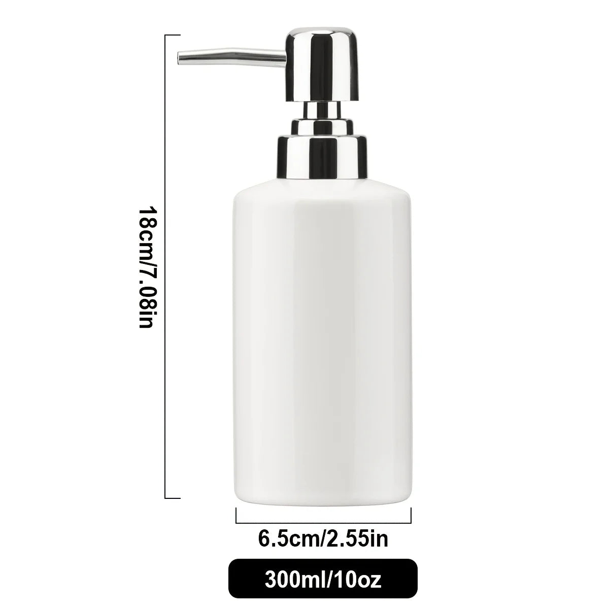 Ceramic Soap Dispenser, Glossy 10 oz Refillable Pump Bottle