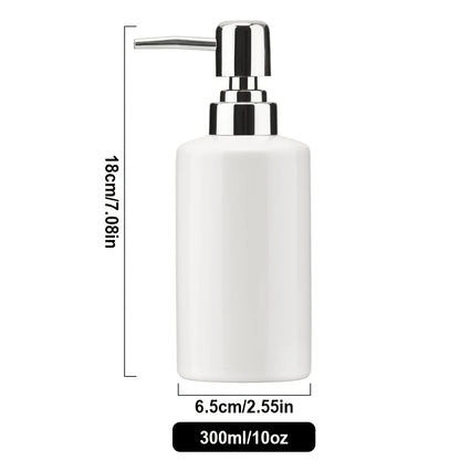 Ceramic Soap Dispenser, Glossy 10 oz Refillable Pump Bottle