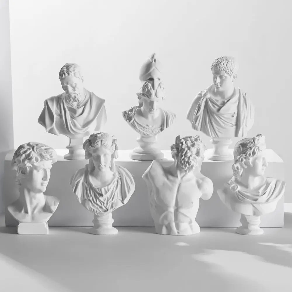 Mini Greek Bust Statue, Plaster Style Resin Figurine