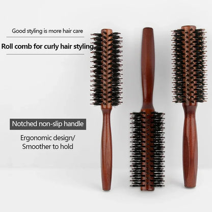 Boar Bristle Round Brush with Wooden Handle