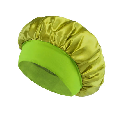 Wide-Brim Satin Hair Bonnet with Elastic Band