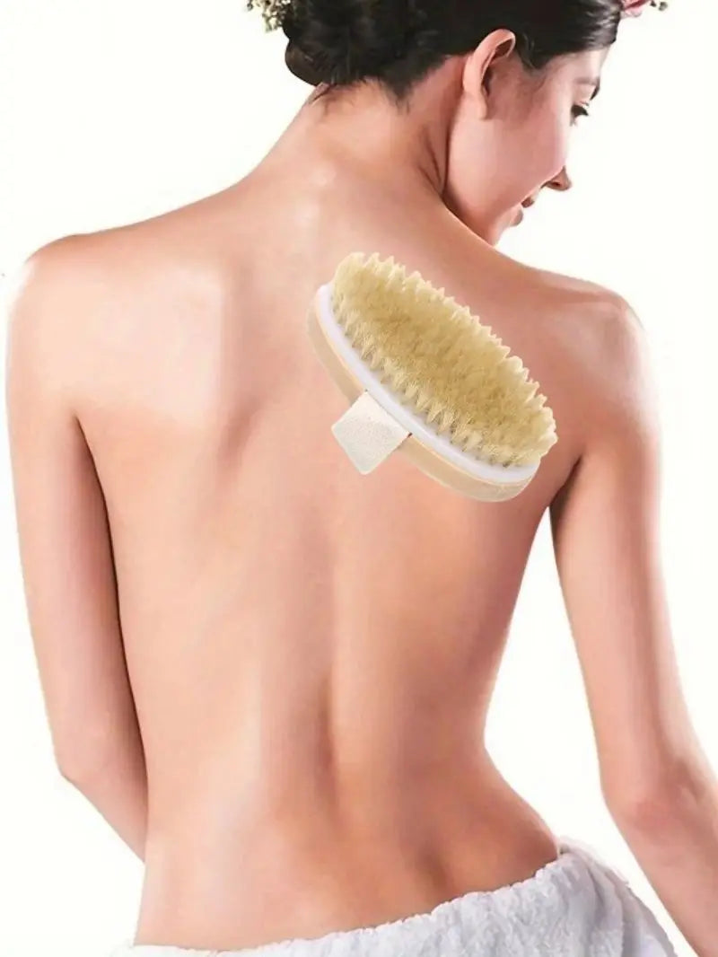 Body Brush, Natural Bristle Wet and Dry Bath and Shower Brush
