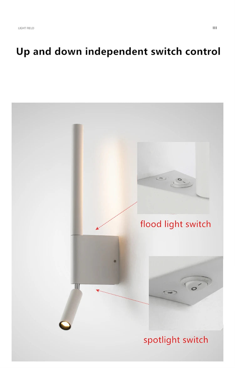 330-Degree Rotating Bedside LED Wall Light