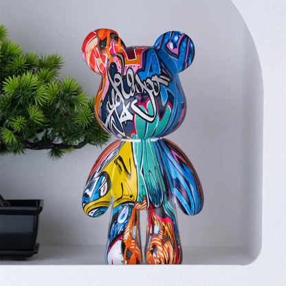 Fluid Bear Statue, Colorful Graffiti Resin Sculpture, 8 Inch