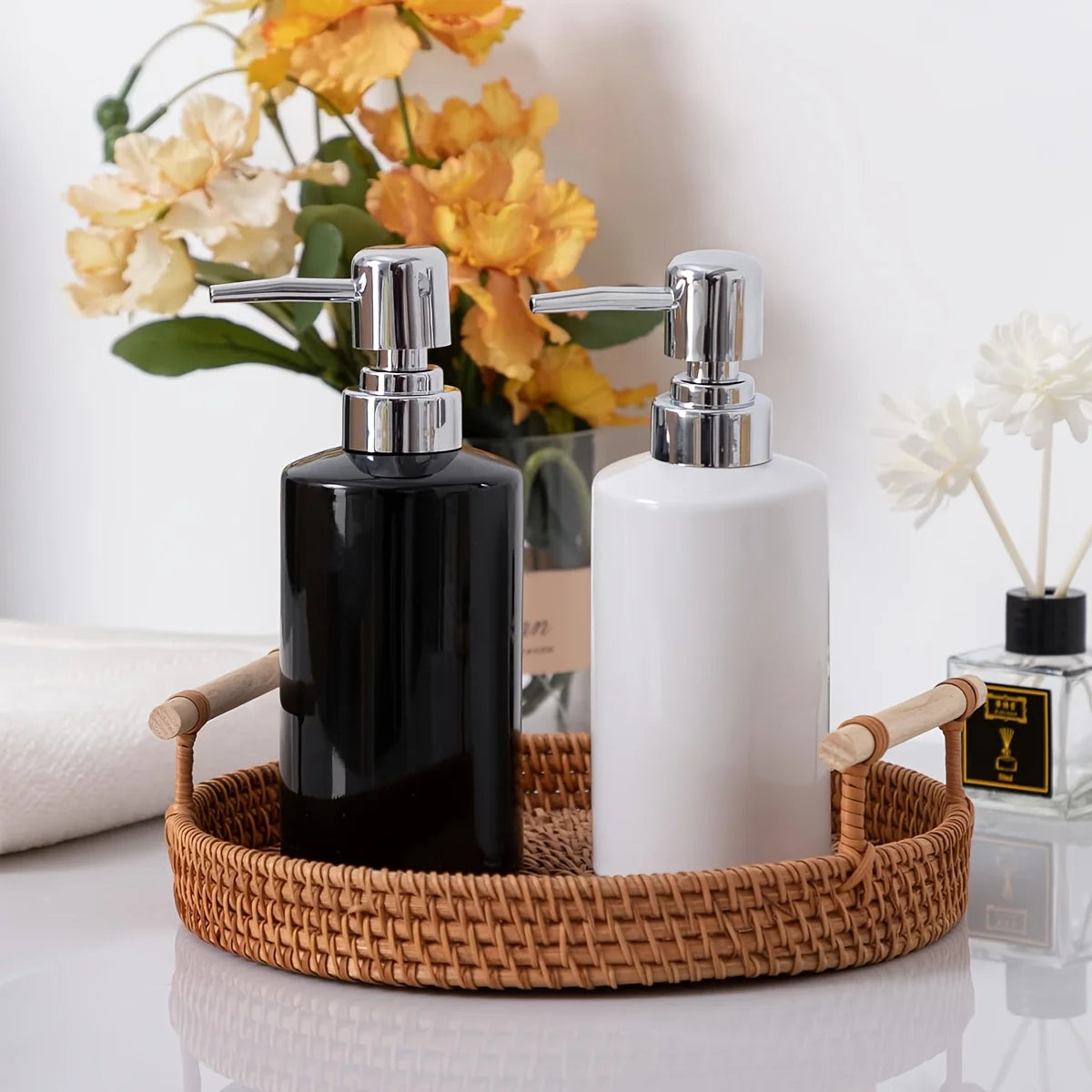 Ceramic Soap Dispenser, Glossy 10 oz Refillable Pump Bottle