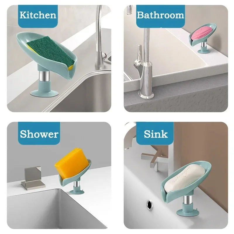 Leaf-Shaped Draining Soap Dish with Suction