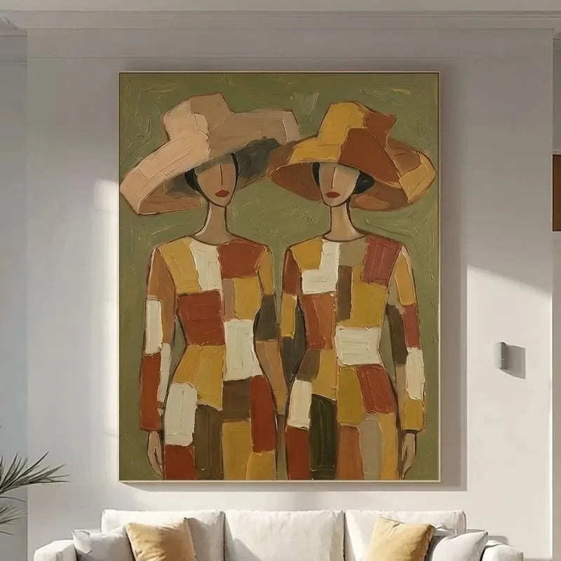 Woman in Wide Brim Hat Canvas Print, Neutral Boho Wall Art