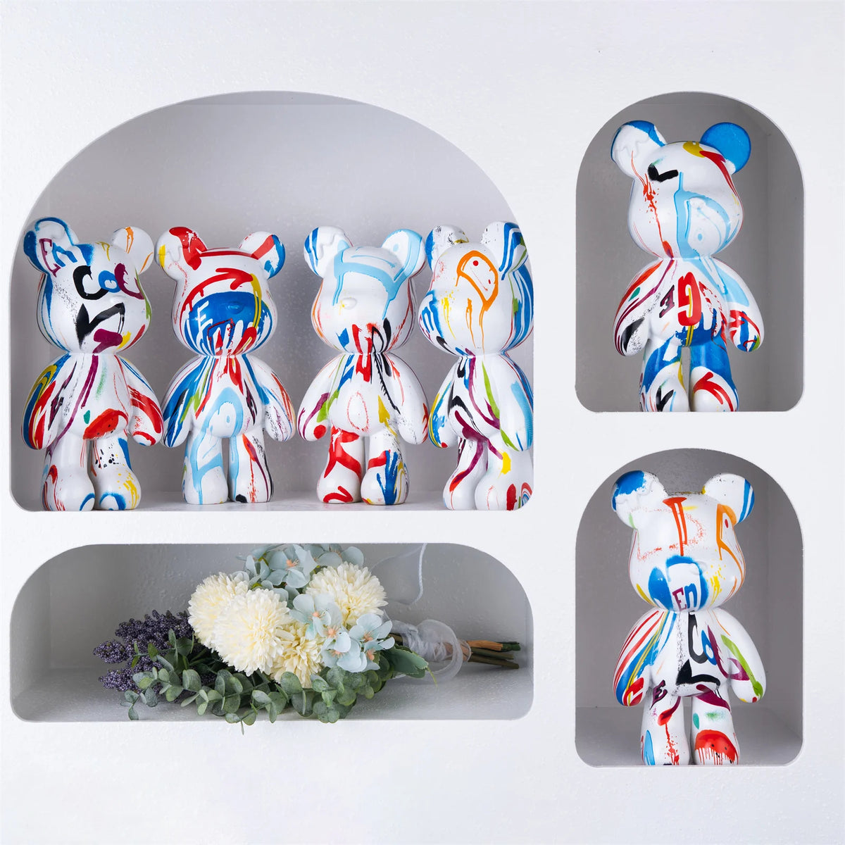 Fluid Bear Statue, Colorful Graffiti Resin Sculpture, 8 Inch