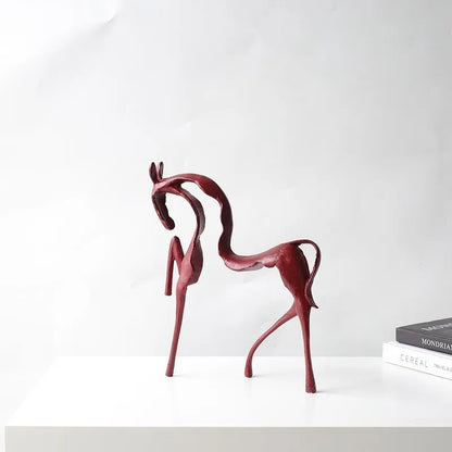 Black Cast Iron Abstract Horse and Deer Statue