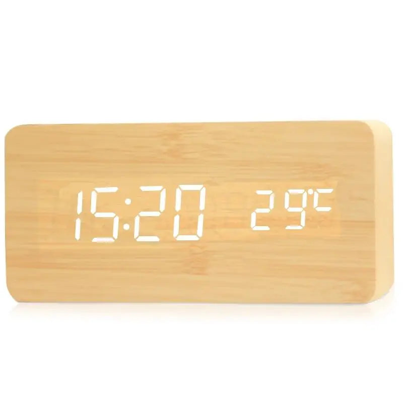 Wooden Digital Alarm Clock with Temperature