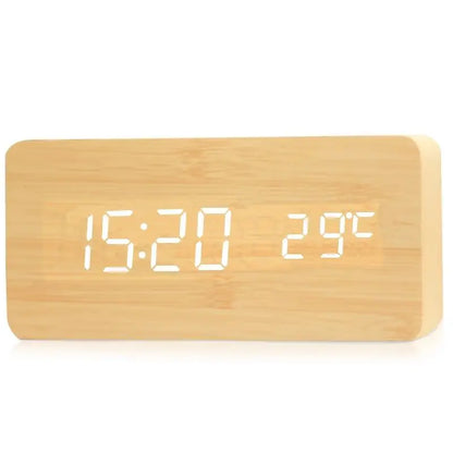 Wooden Digital Alarm Clock with Temperature