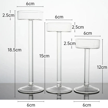 Crystal Glass Tall Candle Holder, Minimalist Candlestick, 3 Pack