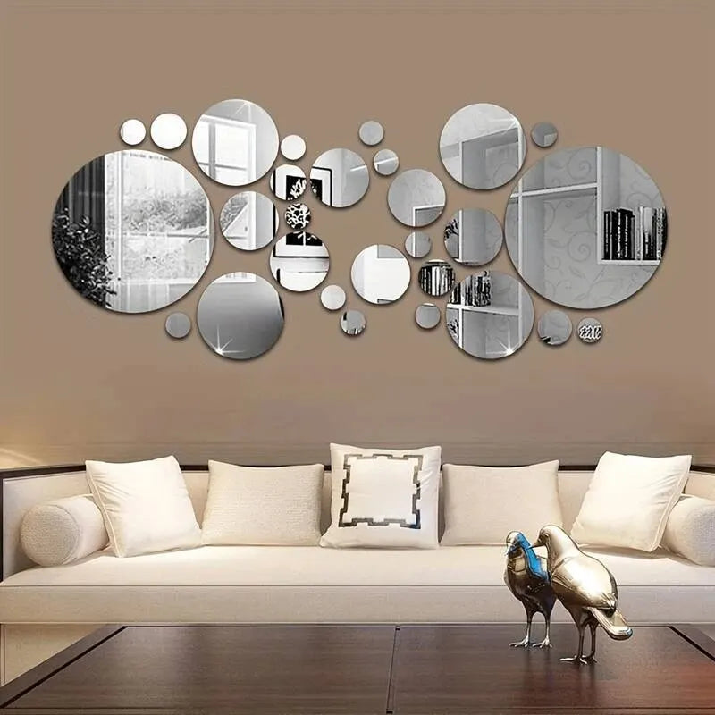 3D Acrylic Round Mirror Wall Stickers, 26 Pieces