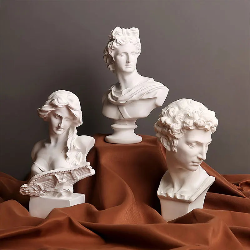 Mini David Bust Statue, White Resin Michelangelo Replica