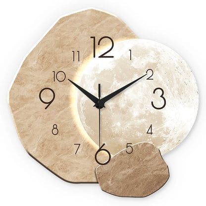 Moon Wall Clock, Silent Wooden Minimalist Clock, 12 to 16 Inch