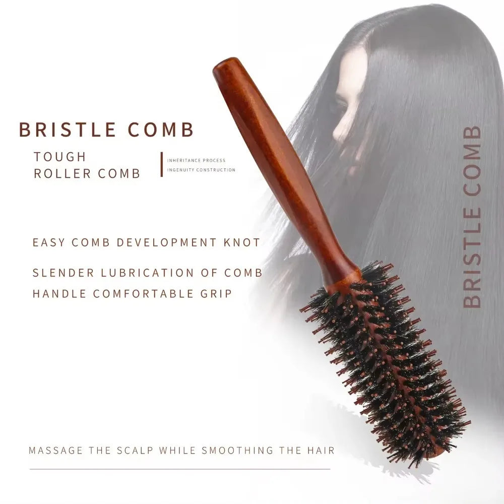 Boar Bristle Round Brush with Wooden Handle